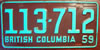 British Columbia 1959 License Plate