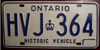 Ontario HIstoric Vehicle License Plate