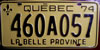 Québec 1974 License Plate