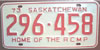 Saskatchewan 1973 RCMP passenger car License Plate