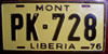 Liberia Mont 1976 License Plate