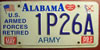 Alabama Retired Army License Plate