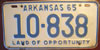 Arkansas 1965 License Plate