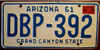 Arizona 1962 passenger  License Plate