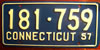 Connecticut 1957 License Plate