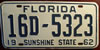 Florida 1962 License Plate