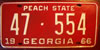 Georgia 1966 Passenger License Plate