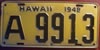 Hawaii 1948 License Plate