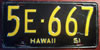 Hawaii 1951 License Plate