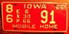 Iowa 1966 Mobile Home License Plate