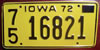 Iowa 1972 License Plate