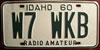 Idaho 1960 Radio Amateur License Plate