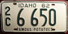 Idaho 1962 License Plate