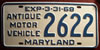 Maryland 1968 Antique Motor Vehicle License Plate