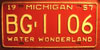 Michigan 1957 Water Wonderland License Plate
