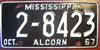 Mississippi 1967 passenger car License Plate