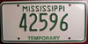 Mississippi Temporary License Plate