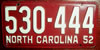 North Carolina 1952 License Plate