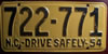 North Carolina 1954  License Plate