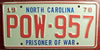 North Carolina Prison Of War License Plate