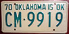 Oklahoma 1970 passenger car License Plate