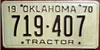 Oklahoma 1970 Tractor License Plate