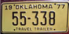 Oklahoma 1977 Travel Trailer License Plate