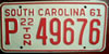 South Carolina 1961 22-Ton License Plate