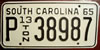 South Carolina 1965 13-Ton License Plate