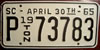 South Carolina 1965 19-Ton License Plate