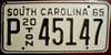 South Carolina 1965 20-Ton License Plate