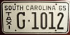 South Carolina 1965 Taxi License Plate