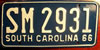 South Carolina 1966 Passenger License Plate