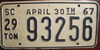 South Carolina 1967 29-Ton License Plate