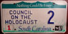 South Carolina Council On The Holocaust License Plate