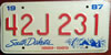 South Dakota Centennial License Plate