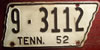 Tennessee 1952 License Plate