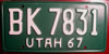 Utah 1967 License Plate