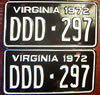 Virginia 1972 Passenger Pair License Plate