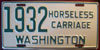 Washington Horseless Carriage License Plate