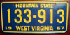 West Virginia 1967 License Plate