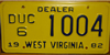 West Virginia Car Dealer License Plate