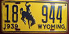 Wyoming 1939 License Plate