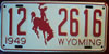 Wyoming 1949 License Plate