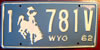 Wyoming 1962 License Plate